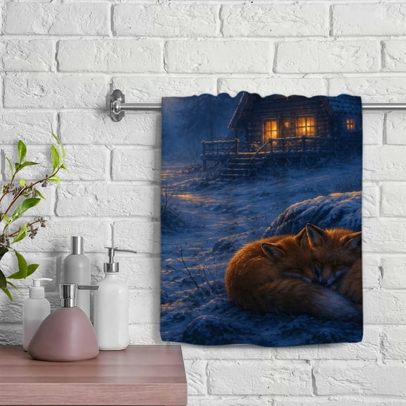 Patifu Sleeping Fox By Snowy Cabin Soft Polyester Kitchen Bathroom Towel 29.5x13.8 Inches 29.5x13.8in