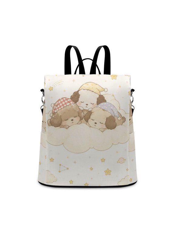 Sleeping Puppies On Cloud Starry Sky Pattern Anti Theft Backpack, Purse for Women, Secure Back Zipper, Multi-Purpose Rucksack Backpack With Adjustable Strap, Womens Travel Backpack, Lightweigh