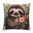 thumbnail image 1 of Patifu Sloth Flowers Graphic Decorative Cushion Cover for Home Couch Living Room Sofa, Short Plush Material, 1PC, Home Furnishing Theme 20x20in, 1 of 5