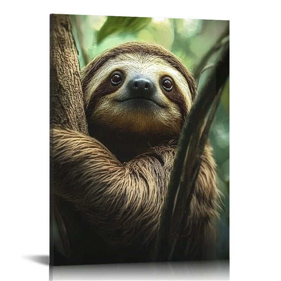 Patifu Sloth Tree Branch Jungle Canvas Wall Art Home Decor 16x20 in