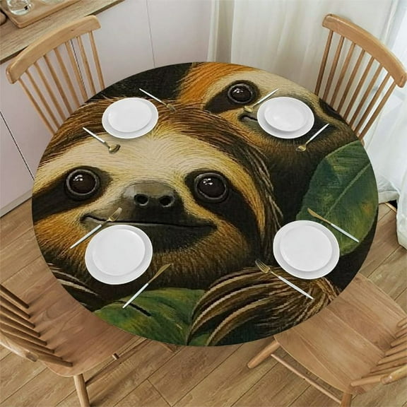 Patifu Sloths Jungle Neo-Primitivism Round Tablecloth 100% Polyester Stain-Resistant Washable Indoor Outdoor Table Cover 31"-35