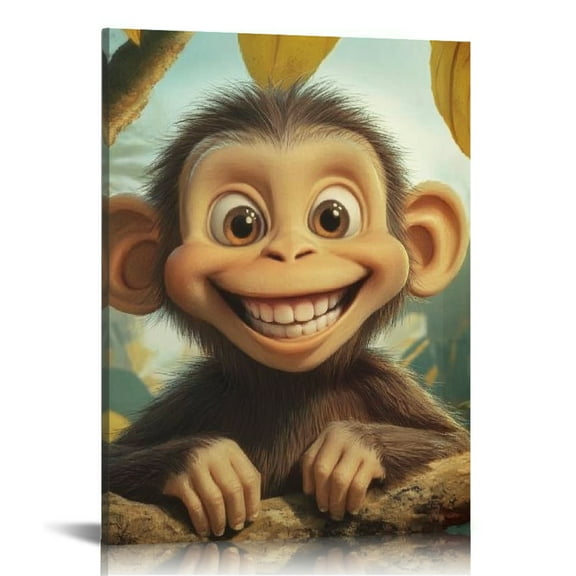 Patifu Smiling Monkey Canvas Wall Art for Living Room Bedroom Home Office Decor 12x16 in