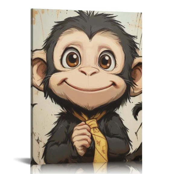 Patifu Smiling Monkey Canvas Wall Art for Living Room, Bedroom & Home Office, Waterproof and Tear-Resistant, Aesthetic Home Decor 12x16 in
