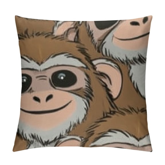 Patifu Smiling Monkeys Graphic Decorative Cushion Cover for Home Couch Living Room Sofa Bed, Short Plush Pillowcase Home Furnishing 22x22in