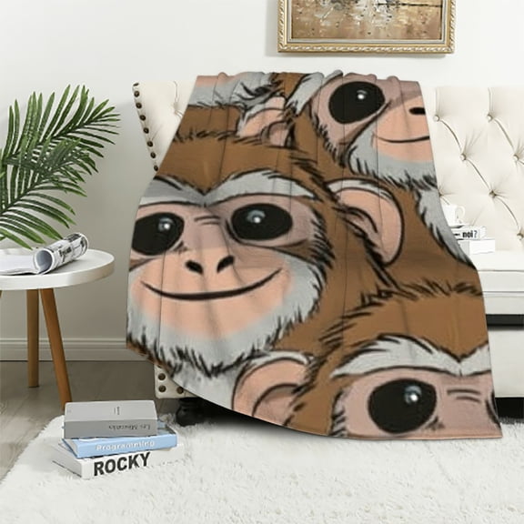 Patifu Smiling Monkeys Warm Lightweight Blanket Soft Fleece Blankets All Seasons for Bed Sofa Decor Cow Gifts 60x80in