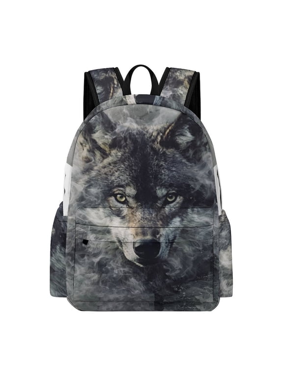 Smoke Wolf Printed Oxford Backpack, Large Capacity Laptop Backpack, Water Resistant, Travel Daypack for College Work Commuting Adults,