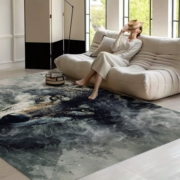Patifu Smoke Wolf soft anti slip carpet Washable Area Rug for Living Room, Non Slip Large Decor Carpet for Bedroom Dining Office