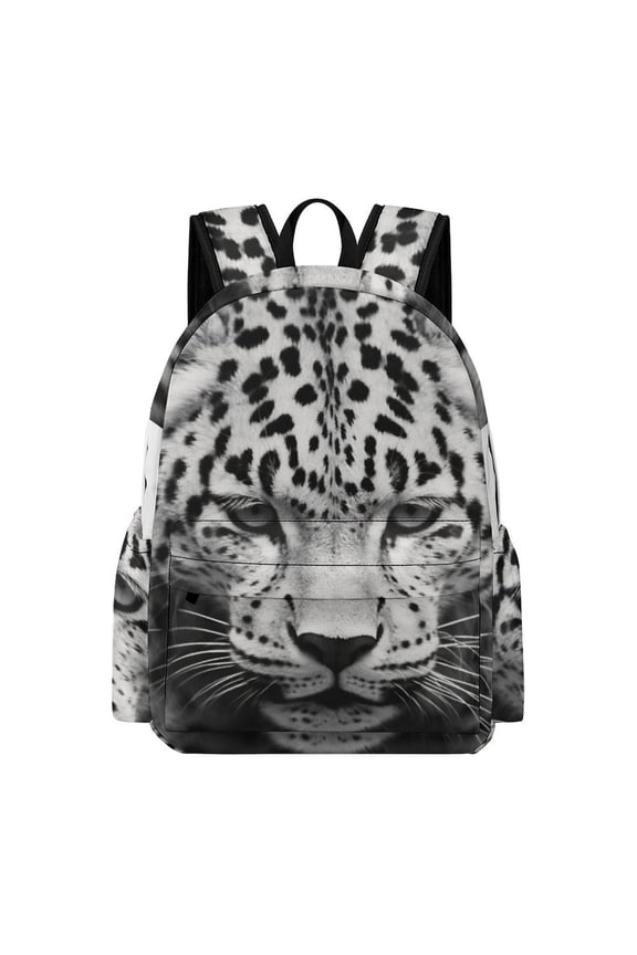 Snow Leopard Printed Oxford Backpack, Large Capacity Laptop Backpack, Water Resistant, Travel Daypack for College Work Commuting Adults,