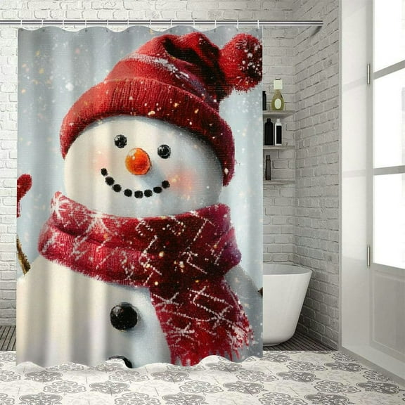 Patifu Snowman Bathroom Shower Curtain Set with Hooks 100% Polyester 36"x72