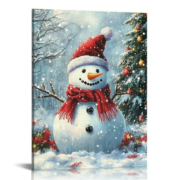 Patifu Snowman Bird Christmas Tree Wall Art Canvas Print Home Office Wall Decor 12x16 in