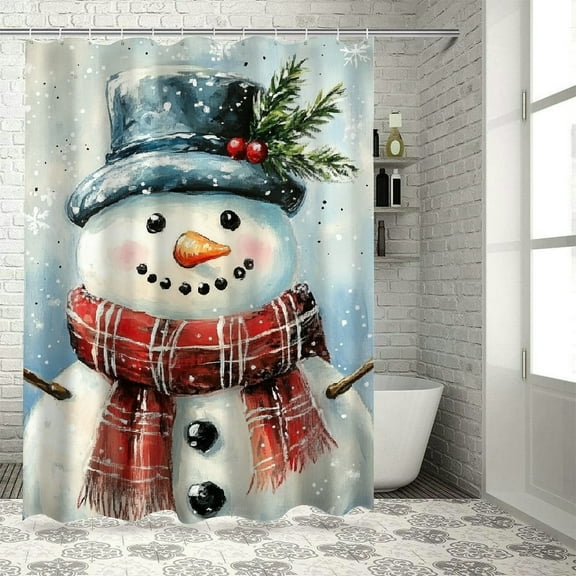 Patifu Snowman Shower Curtain 100% Polyester Bathroom Decor with Hooks 36"x72