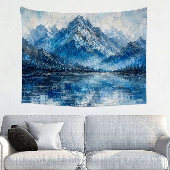 Patifu Snowy Mountains Lake Polyester Fabric Wall Hanging Tapestry for Bedroom Living Room Decor 40*30in