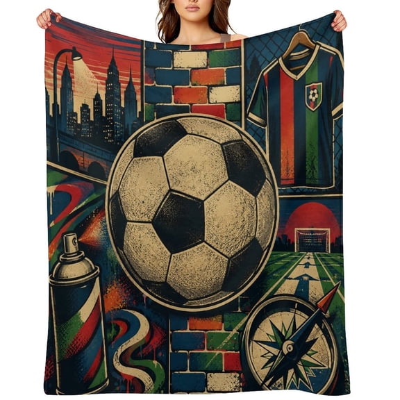 Patifu Soccer Jersey City Retro Vintage Throw Blanket Soft Cozy Clear Print Lightweight Blanket for Couch Sofa Bedroom Adults Family Gift