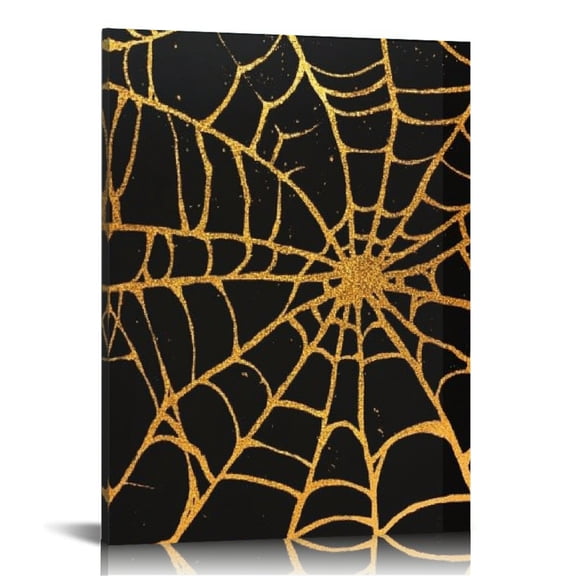 Patifu Spider Web Gold Black Canvas Wall Art for Living Room Bedroom Home Office Decor 16x20 in