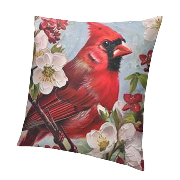 Patifu Spring Cardinal Birds with Cherry Flowers Throw Pillow Covers Decorative Pillowcases Soft Cushion Covers for Sofa Couch Bed Home Decor 18x18in