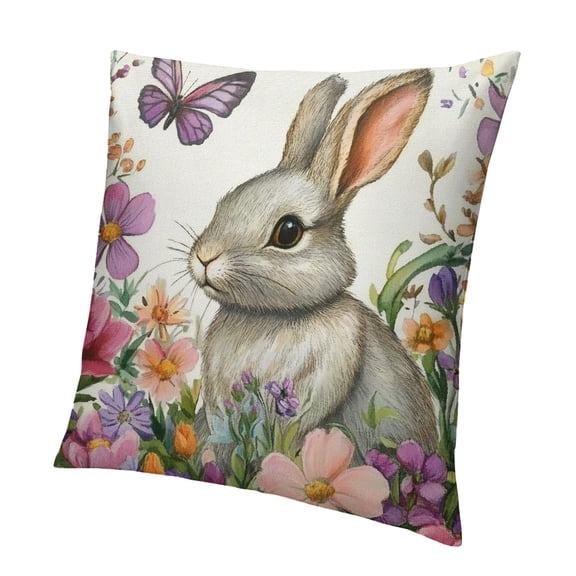 Patifu Spring Easter Pillow Covers Butterfly Bunny Decorative Outdoor Throw Pillow Covers Purple Floral Pillow Cases Cushion Covers for Couch Sofa Bed Home Decor 12x12in