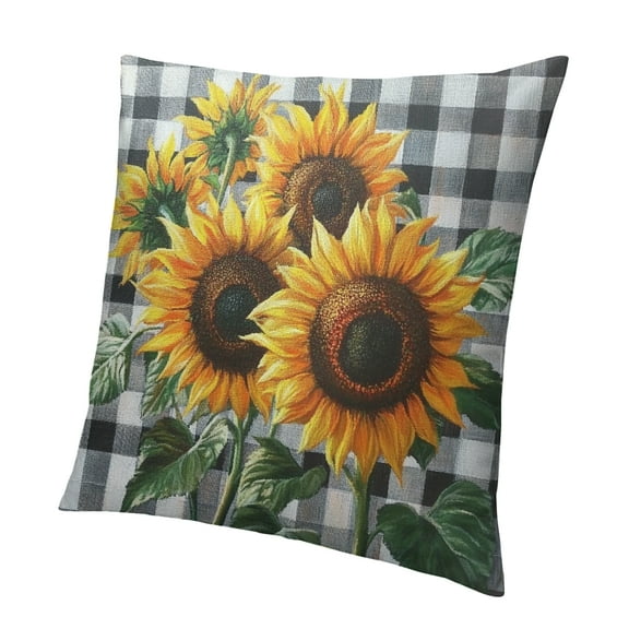 Patifu Spring Summer Sunflower Floral Pillow Covers Buffalo Black White Plaid Throw Pillow Cases Outdoor  Square Cushion Cover Farmhouse Decor for Bedroom Home Sofa Couch Bed 12x12in