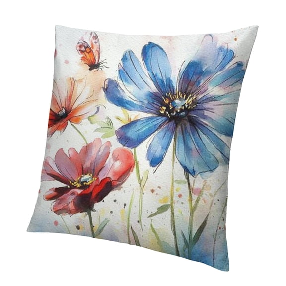Patifu Spring Watercolor Flower Outdoor Throw Pillow Covers  Red Blue Floral Pillow Covers Daisy Square Farmhouse Pillowcase for Home Decor Couch Patio 12x12in