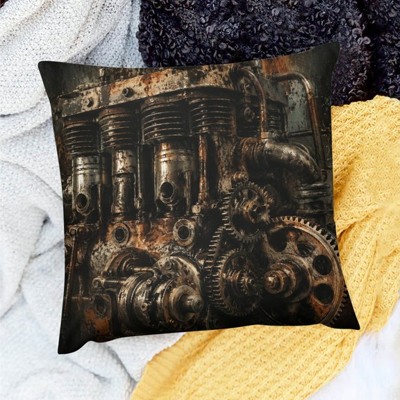 Patifu Square Linen Cushion Cover Rusty Engine Metal Gears for Home Sofa Couch 18x18in