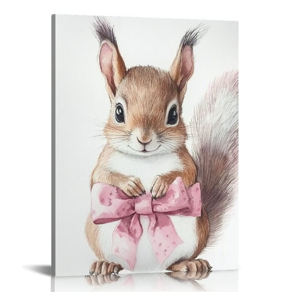 Patifu Squirrel Pink Bow Art Modern Canvas Prints Wall Decor 16x20 in