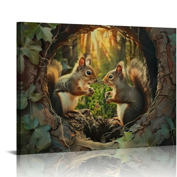 Patifu Squirrels Tree Tunnel Sun Fine Art Aesthetic Print Wall Painting for Home Decor Bedroom Kitchen Office Farmhouse Bathroom Classroom Pictures Fashion Canvas Living Room Wall Art Decor