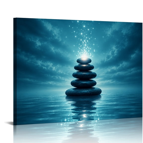 Patifu Stacked Stones With Sparkles On Water HD Print Framed Canvas Wall Art Ready To Hang for Bedroom Living Room Dorm 16x12in