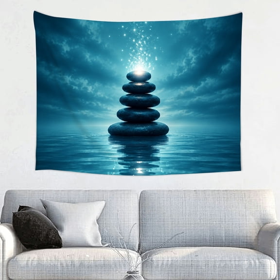 Patifu Stacked Stones With Sparkles On Water Polyester Fabric Wall Hanging Tapestry for Bedroom Living Room Dorm Office Home Decor 40*30in