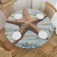 thumbnail image 1 of Patifu Starfish Coral Ocean Round Tablecloth Stain-Resistant Washable Indoor Outdoor Dining Wedding Party 100% Polyester Waterproof Fabric for Picnic Kitchen Farmhouse 54"-58, 1 of 8