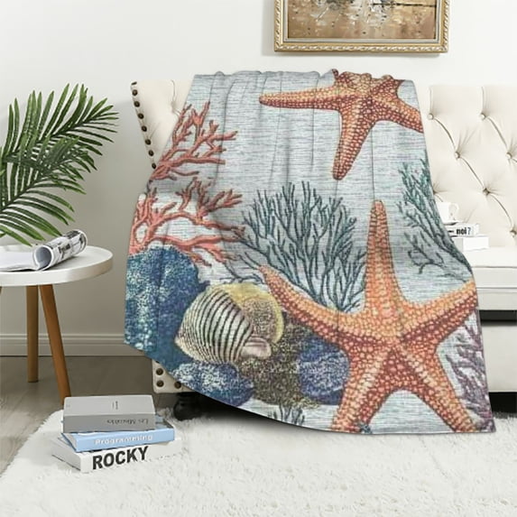 Patifu Starfish Coral Ocean Warm Lightweight Blanket Soft Fleece Throw Blanket Living Rooms Sofa Decor All Seasons 40x50in