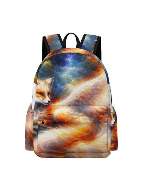 Starry Sky Winged Fox Printed Oxford Backpack, Large Capacity Laptop Backpack, Water Resistant, Travel Daypack for College Work Commuting Adults,