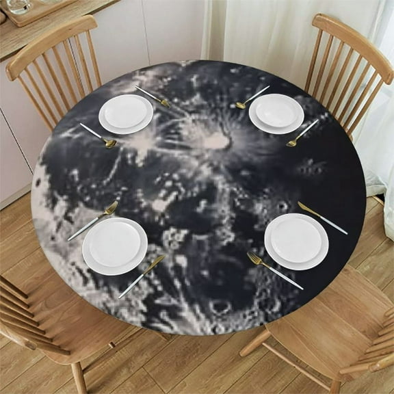 Patifu Stars Moon Space Art Round Tablecloth 100% Polyester Table Cover Outdoor Fitted Stain-Resistant Washable for Restaurants Weddings Parties 31"-35