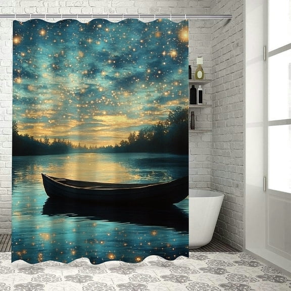 Patifu Stars Shower Curtain 100% Polyester Washable with Hooks 36"x72