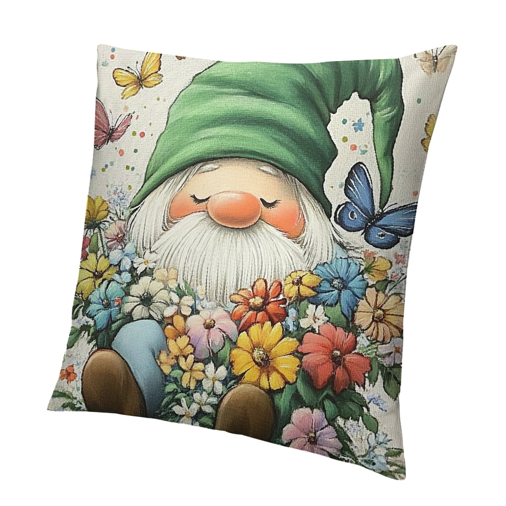 Patifu Summer Green Throw Pillow Covers Daisy Butterfly Floral Gnomes ...