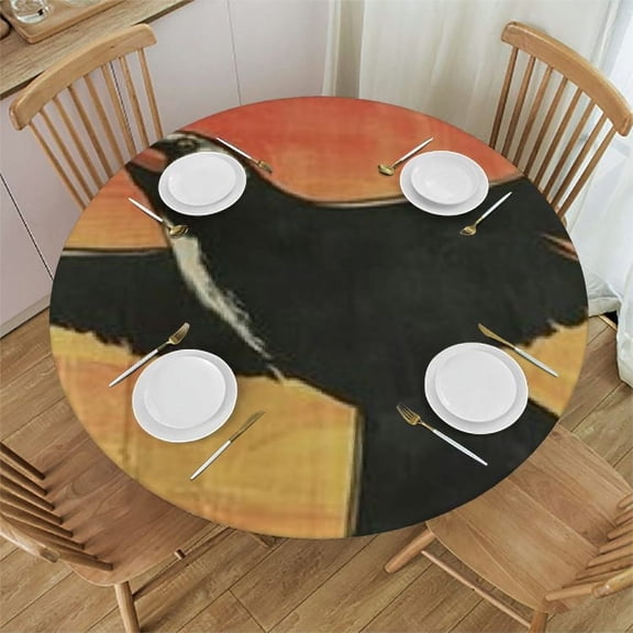 Patifu Sunbird Red Circle Round Tablecloth, Stain-Resistant & Washable, Ideal for Indoor and Outdoor Use, 100% Polyester Fiber, Great for Home Kitchen, Parties, Holiday Dinners, Outdoor Fitted 31"-35