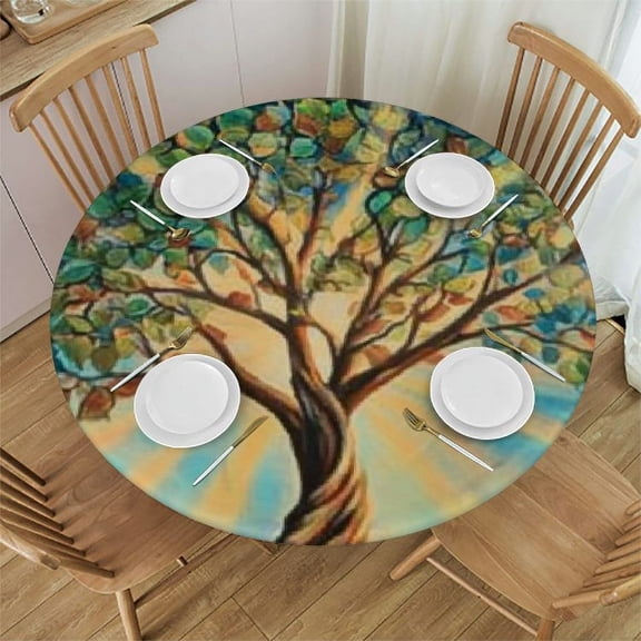 Patifu Sunburst Tree Sky Round Tablecloth 100% Polyester Table Cover Outdoor Fitted Stain-Resistant Washable for Restaurants, Weddings, Parties - Various Sizes Available 42"-46