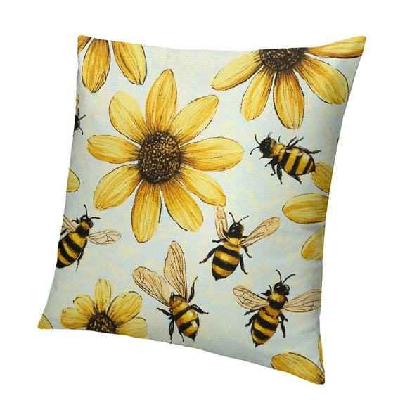 Patifu Sunflower Pillow Covers Spring Summer Yellow Floral Decorative Outdoor Throw Pillows Farmhouse Bee Pillowcases Cushion Covers for Couch Sofa Bed Home Decor 12x12in