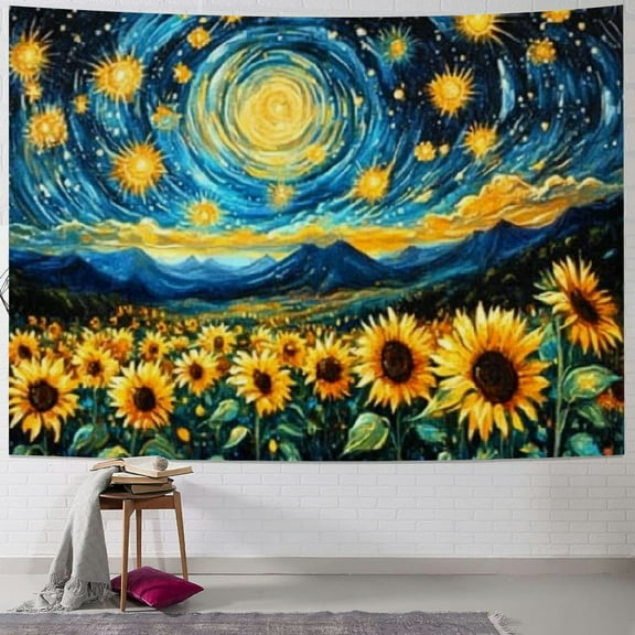 Patifu Sunflower Starry Tapestry for Bedroom Aesthetic Decor Wall Hanging Home Dorm 40x30inch