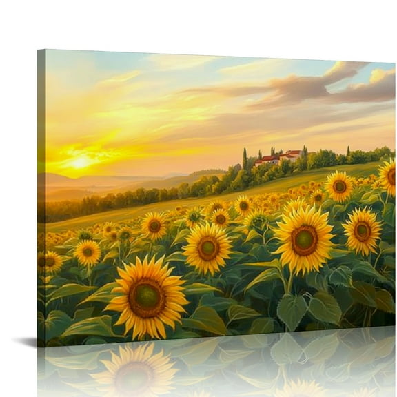 Patifu Sunflower Wall Art - Sunflower Pictures Bathroom Decor, Sunflower Wall Decor for Kitchen, Vintage Wilderness Sunflower Painting Wall Decor Canvas  Ready To Hang  20x16in