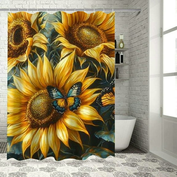 Patifu Sunflowers Butterflies Shower Curtain for Bathroom Decoration 100% Polyester Home Bathtubs Bathroom Curtain with Hooks 36"x72