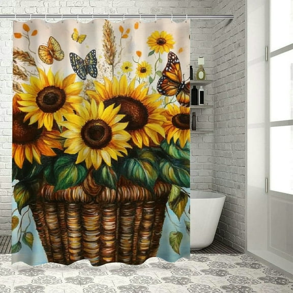 Patifu Sunflowers Butterfly Chic Modern Bathroom Decor Shower Curtain 36"x72