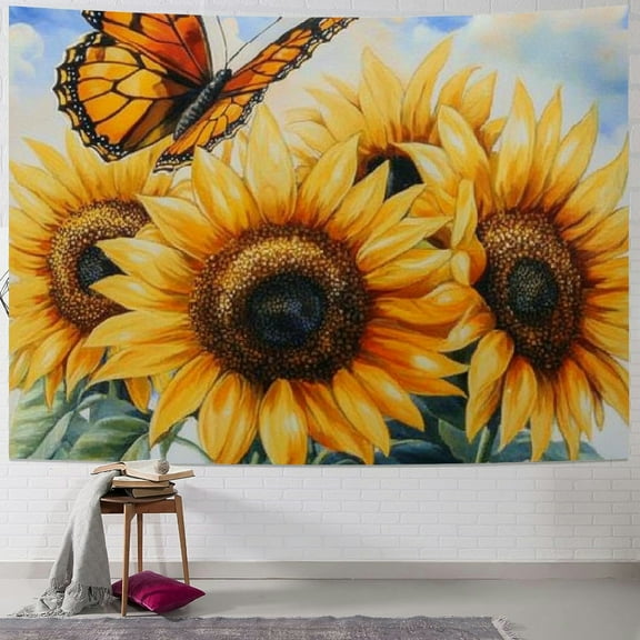Patifu Sunflowers Butterfly Tapestry Wall Hanging Unique Style Graphic Tapestries Home Wall Decor Art for Living Room Bedroom Apartment Farmhouse Dorm 40x30inch