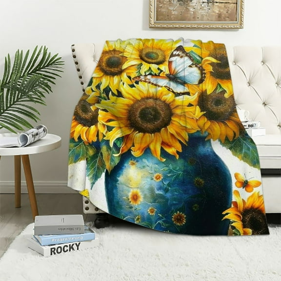 Patifu Sunflowers Butterfly Warm Lightweight Soft Fleece Blanket for All Seasons - Excellent Hand Feel Blanket for Living Rooms Sofa Decor and Gifts Cow Theme 40x50in