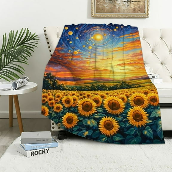 Patifu Sunflowers Warm Lightweight Blanket Soft Fleece Throw Blanket for All Seasons, Flannel Material Blanket for Home Decor and Gifts 40x50in