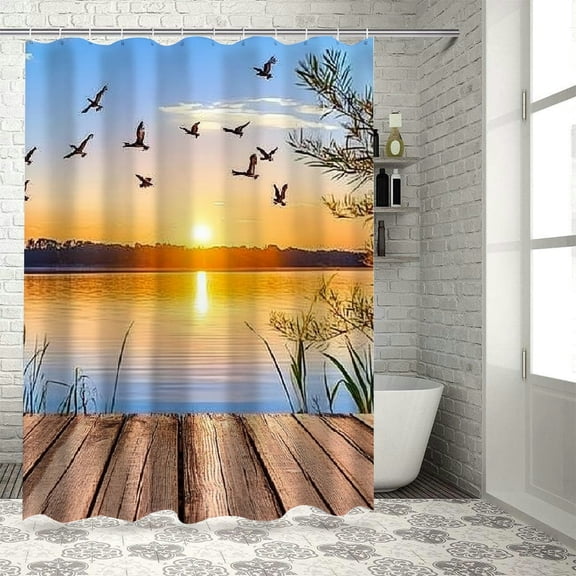 Patifu Sunset Lake View Chic Modern Bathroom Decor Shower Curtain with Hooks 60"x72