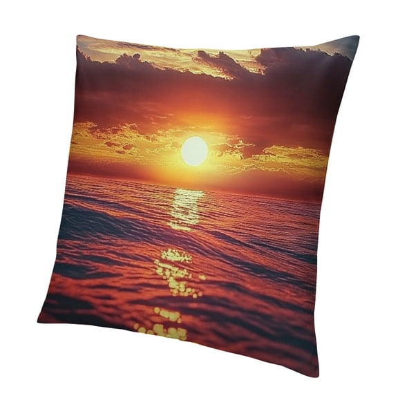 Patifu Sunset Pillow Cover,Romantic Sun Sky Clouds Print Double Sides Print Pillowcase Cushion Case,Natural Red Sky Ocean Artwork Throw Pillow Cover Single Pack 24x24in