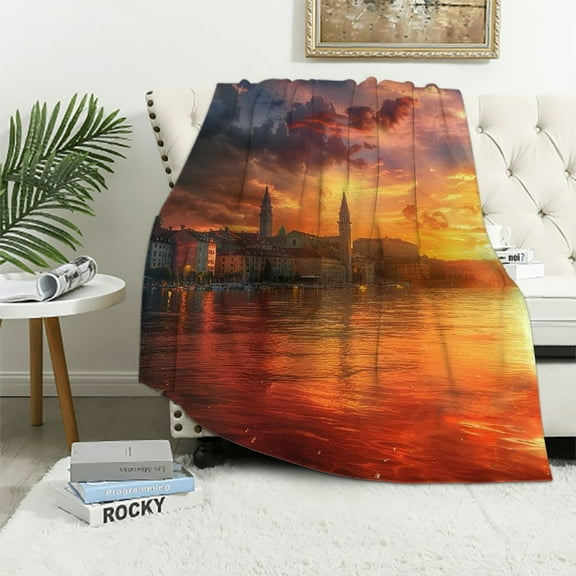 Patifu Sunset Warm Lightweight Blanket Soft Fleece Blankets Throw Blanket Living Rooms Sofa Decor Cow Gifts Blanket All Seasons Excellent Hand Feel Blanket 50x60in