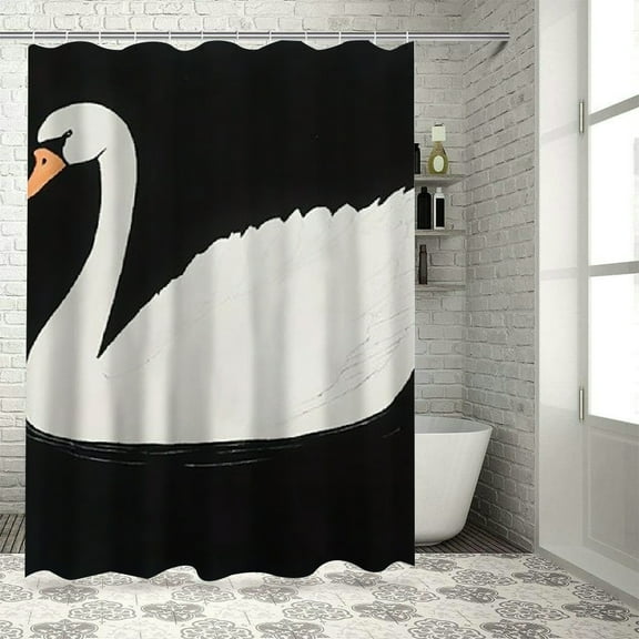 Patifu Swan Shower Curtain 100% Polyester Bathroom Decor with Hooks 36"x72