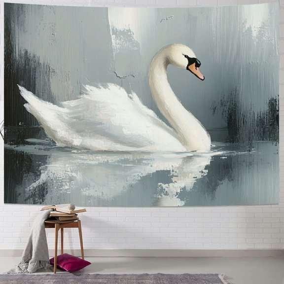 Patifu Swan Water Reflection Tapestry Wall Hanging Unique Style Graphic Tapestries Home Wall Decor Art 40x30inch