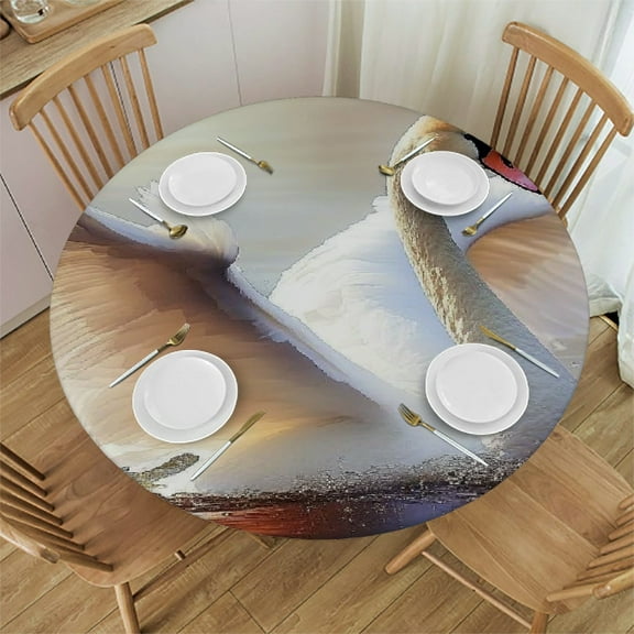 Patifu Swan Water Wings Round Tablecloth Stain-Resistant Washable for Indoor Outdoor Restaurants Weddings Parties Home Decor 31"-35