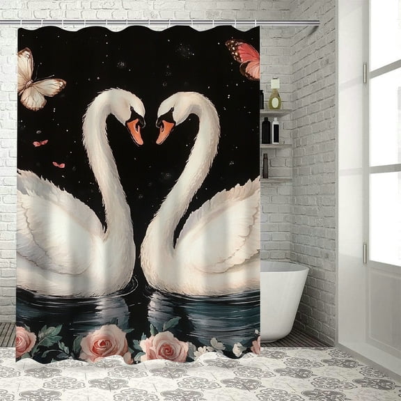 Patifu Swans Butterflies Rose Shower Curtain 100% Polyester with Hooks 36"x72